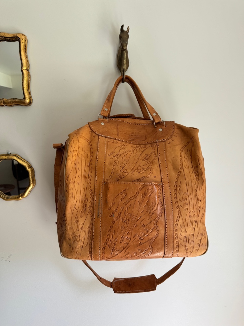 Tooled Leather Lambare Pedro Osorio Travel Duffel Bag - Tan
